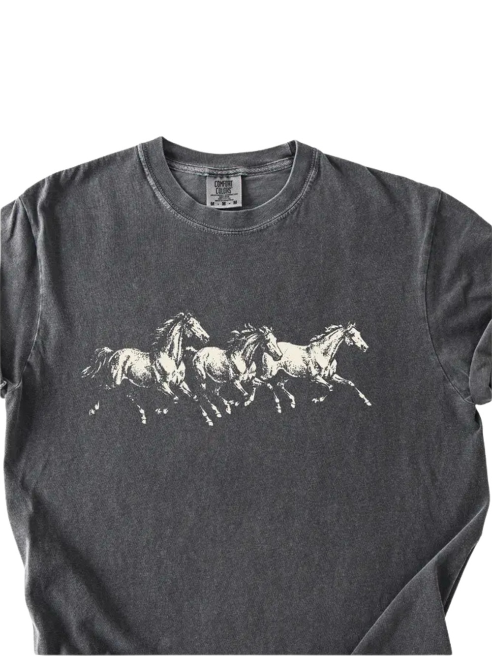 Flaming Horses Dark Western Comfort Colors Pepper Graphic Tee